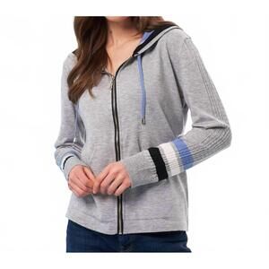 NEW FRENCH KYSS color block zip up hoodie in slate/multi